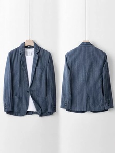 <span class=keywords><strong>Blazer</strong></span> décontracté d'été en <span class=keywords><strong>lin</strong></span> respirant à rayures fines et manches longues, coupe ample, simple boutonnage, pour <span class=keywords><strong>homme</strong></span>, en stock usine 2026 - Product Image 5