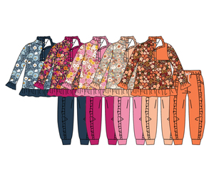 Conjunto de 2 Piezas de Ropa para Niñas, Camiseta Informal Personalizada con Estampado Floral de Algodón de Manga Larga y Pantalones Jogger con Volantes - Product Image 6