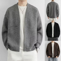 V-Ausschnitt Einfarbiger Regulärer Ärmel Cardigan Mantel Gestrickter Pullover Herren Old Money Style Business High-End Winter 100% Polyester