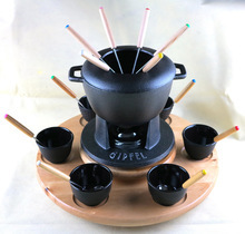 Ensemble de <span class=keywords><strong>fondue</strong></span> en fonte émaillée, type cocotte hollandaise, pour fromage, chocolat, crème glacée, viande, couleur rouge, avec logo personnalisé, moderne - Product Image 5
