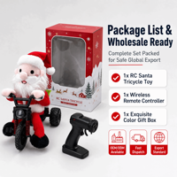 Tricycle de Père Noël télécommandé RC, jouet électrique en peluche rouge avec phare avant et ressorts hélicoïdaux, pour intérieur et extérieur, idéal pour Noël à la maison