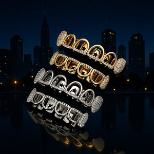 Grillz en forme de couronne, or, argent, zircon incrusté, bijoux de fête hip-hop unisexe - Product Image 1