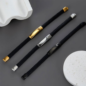 Pulsera y brazalete de moda para hombre de acero inoxidable 316L antideslustre, chapado en oro de 14K y 18K, espacios en blanco grabables para pulseras de hombre - Product Image 2