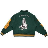 Vente en gros OEM chenille patchs broderie laine hiver vert foncé personnalisé laine varsity vestes hommes