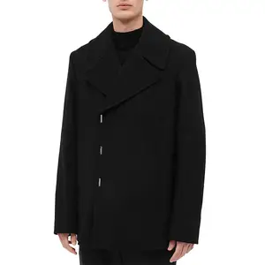 OEM Custom Men's Coats Winter Overcoat Jacket Black Wool Blend Material