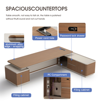Bureau de direction en forme de L en MDF moderne, écologique et durable, avec chaise de bureau, table et mobilier de bureau en bois pour cadre supérieur