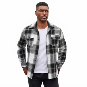 Shacket da <span class=keywords><strong>Uomo</strong></span> Pesante in Flanella Spazzolata Nera Grigia a Quadri, Camicia Giacca con Bottoni Stile <span class=keywords><strong>Lumberjack</strong></span> Autunno Inverno - Product Image 3