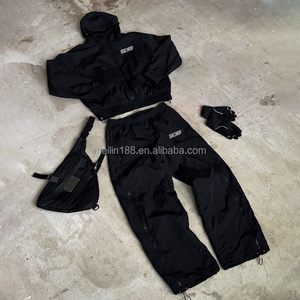 Oem Factory Custom Polyester Nylon Track Suit Windbreaker Hoodie and Zipper Nylon Pants <b>Set</b> Lightweight Windbreaker Tracksuit - Product Image 1