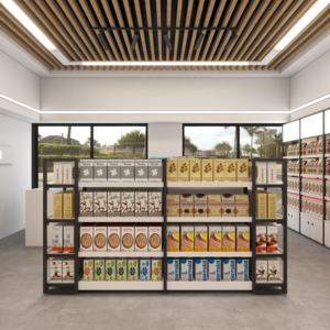 Espositore Personalizzato in Legno e Metallo per Mini <span class=keywords><strong>Market</strong></span>, Scaffale Gondola per Negozi in Vendita - Product Image 1