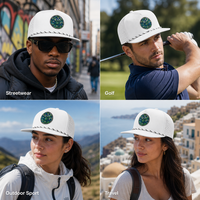 Op maat gemaakte logo witte 5-panel touwhalmpet met platte klep, snapback baseballcap, geborduurde tribale patch, unisex, groothandel, OEM, lage minimale bestelhoeveelheid