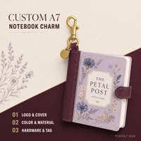 LABON Cuaderno Mini A7 Personalizado con Encanto, Cubierta Lavanda, Estampado Floral Acuarela, Lomo de Cuero, Solapa con Broche, Clip Dorado Tipo Langosta, OEM ODM