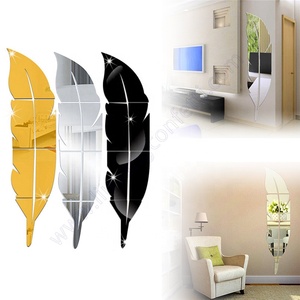 Decorazione Della casa Della Piuma Della Piuma 3d Arredamento Camera Da Letto Arte Murale Fai Da Te Acrilico Morbido Bagno Impermeabile Autoadesivo Autoadesivo Della Parete A Specchio - Product Image 2