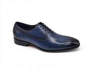 Chaussures habillées en cuir pour hommes, style brogue, bleu dégradé, à lacets, bout pointu, pour mariage et bureau, doublure en peau de porc, semelle - Product Image 3