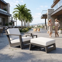 Fauteuil de salon d'extérieur moderne de luxe en aluminium avec repose-pieds, fauteuil de patio en métal robuste, ensemble de canapé de jardin à assise profonde