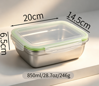 Boîte repas hermétique en acier inoxydable 304 de 850 ml pour micro-ondes, chauffage et conservation des repas, utilisation en cuisine, fourniture d'usine, boîte de rangement alimentaire