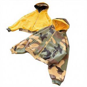 Sweat-shirt à capuche double couche personnalisé pour homme, uni, surdimensionné, rétro, lourd, réversible, en molleton français, à fermeture éclair, 100% coton - Product Image 4