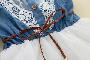 Ropa Infantil de Verano al por Mayor, Vestido de Encaje de Manga Corta Estilo Vintage para Niñas de 3 a 7 Años, de Mezclilla, de China - Product Image 5