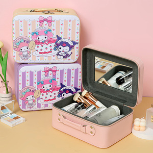 Sanrio Cute Cartoon Kuromi <b>Makeup</b> Case Purple PU Leather With Mirror Portable Storage <b>Box</b> For Cosmetic Travel Use - Product Image 2