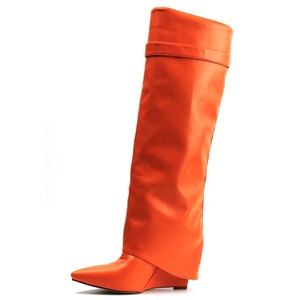 Customized <b>Boots</b> Orange Wedge Heel Shoes Winter Women <b>on</b> Pants <b>Boots</b> Knee High Fashion Big Size 43 - Product Image 2