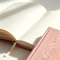 Carnet A5 à couverture rigide en tissu rose, motif floral, avec dorure à chaud personnalisée, pour journal intime et papeterie