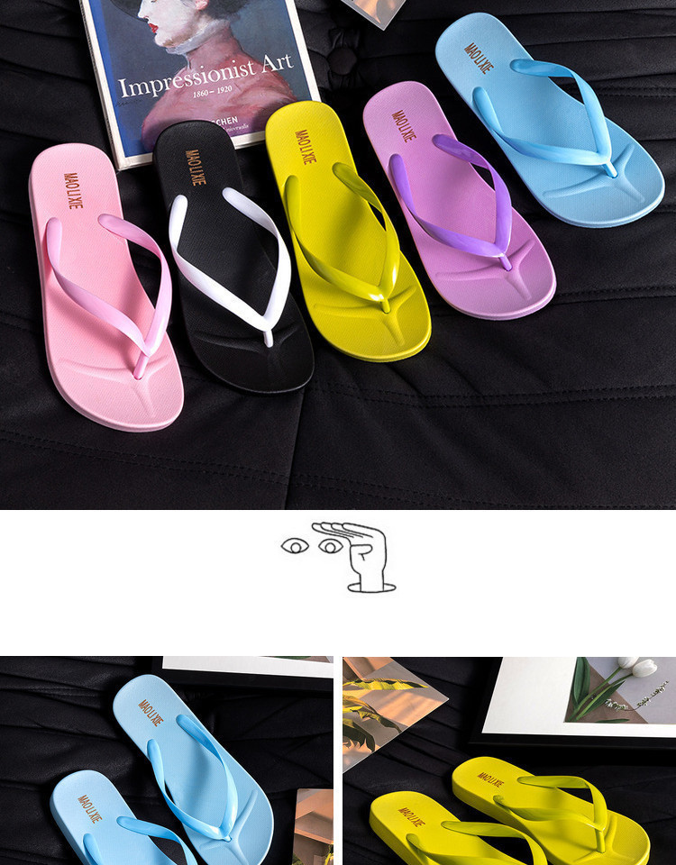 New Solid Color Slippers Women Flip-flops Outside Soft Sole Beach Flipflops Wholesale