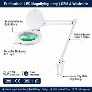 Lampe <span class=keywords><strong>Loupe</strong></span> LED à Fixation Personnalisée avec Lentilles Optiques 3X 5X 8X, Lumière Sans Ombre et Intensité Réglable, Bras Flexible pour Spa, Esthéticienne, <span class=keywords><strong>Atelier</strong></span> - Product Image 1