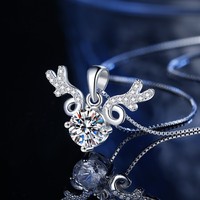 Collier en argent sterling S925 serti de diamants et de moissanite, pendentif cerf pour femme, design minimaliste, chaîne maille forçat, bijoux de voyage