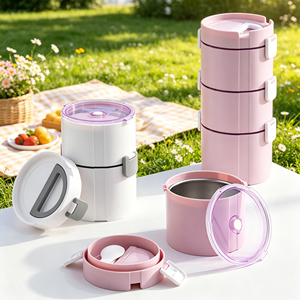 Contenedor Térmico Apilable para Almuerzo de 730ml-1830ml, Acero Inoxidable 304, Hermético, con Válvula de Alivio de Presión, Logotipo Personalizado - Product Image 1