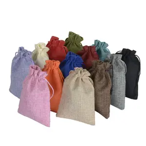 Double layer high quality Natural Linen drawstring Jewelry Pouch Jute bags burlap package for gift