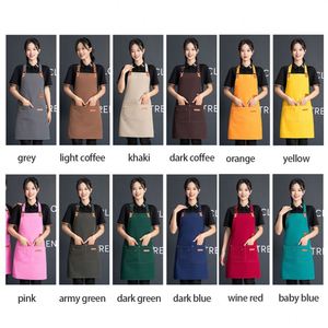 Tablier <span class=keywords><strong>de</strong></span> <span class=keywords><strong>cuisine</strong></span> en coton kaki réglable pour homme, uniforme <span class=keywords><strong>de</strong></span> barbier, barista, non tissé, avec logo - Product Image 2