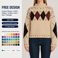 Maßgefertigter Damen-Argyle-Strickpullover Rundhals Creme Braun Burgunderrot Diamantmuster OEM ODM Fabrik