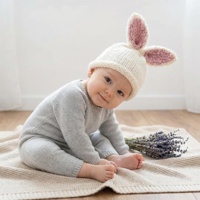 Gorro de Punto Hecho a Mano con Orejas de Conejo para Bebé, Unisex, de Algodón Grueso y Suave, con Patrón Floral, Accesorios para Fotografía de Recién Nacidos, Cálido para el Invierno