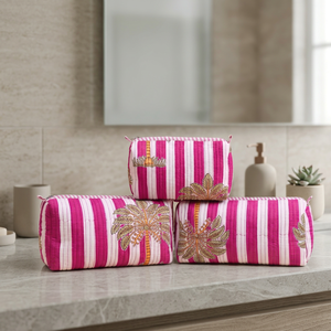 Custom Luxury 3 Pcs Quilted Pouch Set Jaipur Cotton Block Print <b>Toiletry</b> <b>Bag</b> Makeup Organizer Cosmetic Case Travel Kit <b>Women</b> <b>Bag</b> - Product Image 3