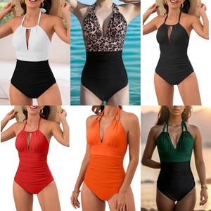 Traje de baño de una pieza de color liso, sexy, sin espalda, con control de abdomen, <span class=keywords><strong>para</strong></span> torso largo y curvas, tipo halter, con diseño de pecho hueco, <span class=keywords><strong>para</strong></span> figuras curvilíneas. - Product Image 5