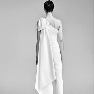 QUEENS GOWN Dernière <span class=keywords><strong>combinaison</strong></span> de vêtements de mariée mariée <span class=keywords><strong>avec</strong></span> <span class=keywords><strong>combinaison</strong></span> de mariage en crêpe à gros nœud - Product Image 4
