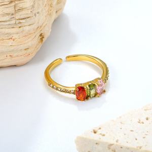 Anillos Abiertos de Zirconia Coloridos a Prueba de Agua, Joyería de Acero Inoxidable con Baño de Oro PVD de 18K, Anillo Ajustable para Mujer - Product Image 3