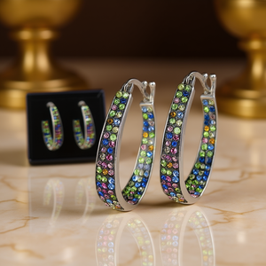 Pendientes de Aro de Plata de Ley E2094 Azul Cielo con Engaste de Canal y Otros Cristales, Joyería de Moda para Fiesta para Mujer - Product Image 2