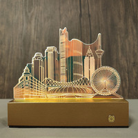 Lampe d'ambiance créative LED en acrylique et bois massif 3D colorée ; Logos d'entreprise/école personnalisés, DIY sur le thème du campus