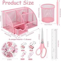 Fourniture Directe Transfrontalière en Gros : Trousse à Stylos Rose Sept Compartiments avec Ciseaux, Coupe-Ongles, Règle de Bureau – Ensemble de Papeterie Combiné