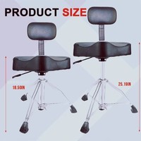 Tabouret de batterie professionnel avec hauteur hydraulique réglable et rotation, rembourrage épais et dossier