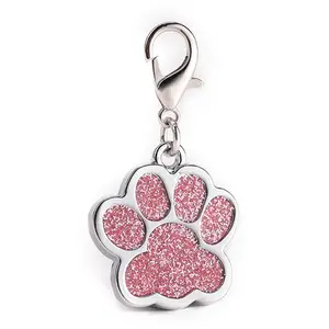 Fabricante feito sob encomenda por atacado pata forma glitter pet ID tag de cão de metal personalizado tag