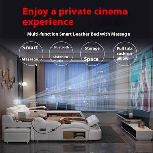 Многофункциональная Современная минималистская двуспальная кожаная кровать Массажная татами кровать с проектором для спальни виллы - Product Image 2