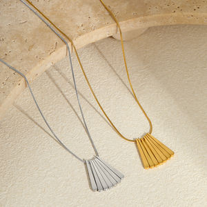 High Quality Waterproof Stainless Steel Jewelry Geometry Contemporary <b>String</b> Sector Shape Charms Snake Chain Pendant Necklace - Product Image 2