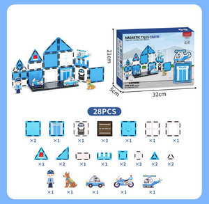 Ensemble de construction magnétique en cristal série Police 28-42 pièces, jouet de construction 3D STEM avec blocs magnétiques Voiture de police et Hélicoptère - Product Image 6