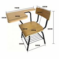 Chaise de bureau réglable pour étudiant avec rangement, cadre en MDF, plateau en bois, support pour tablette, mobilier de salle de classe pour amphithéâtre