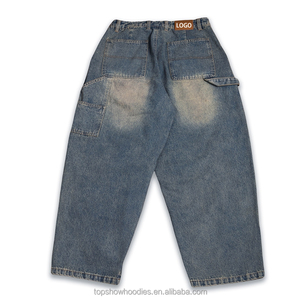 تصنيع المعدات الأصلية مخصص الصانع غسلها نجار الساق واسعة عالية الخصر مزدوجة الركبة السراويل الجينز الفضفاضة للرجال - Product Image 2