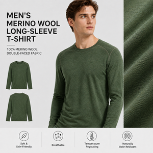 250 GSM <b>Wool</b> Men's Long Sleeve <b>Base</b> <b>Layer</b> Winter Thermal Underwear Top Custom Logo Premium Warm Soft Breathable Ski Hiking Shirt - Product Image 1