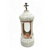 Lanterne moderne en granit bleu poli, lampe commémorative, croix orthodoxe faite à la main pour cimetière et pierre tombale