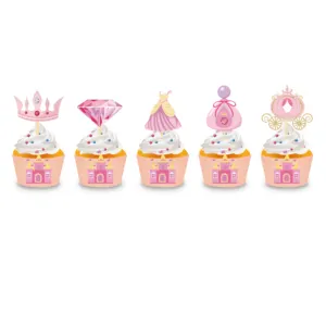 Wb050 20 pçs rosa princesa castelo cupcake brinco e envoltório para meninas bebê festa de aniversário suprimentos