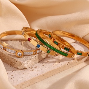 Mới Đến Thời Trang Ác Thép Không Gỉ Bangle 18K Vàng Mạ Zircon Mở Vòng Đeo Tay Đồ Trang Sức - Product Image 1